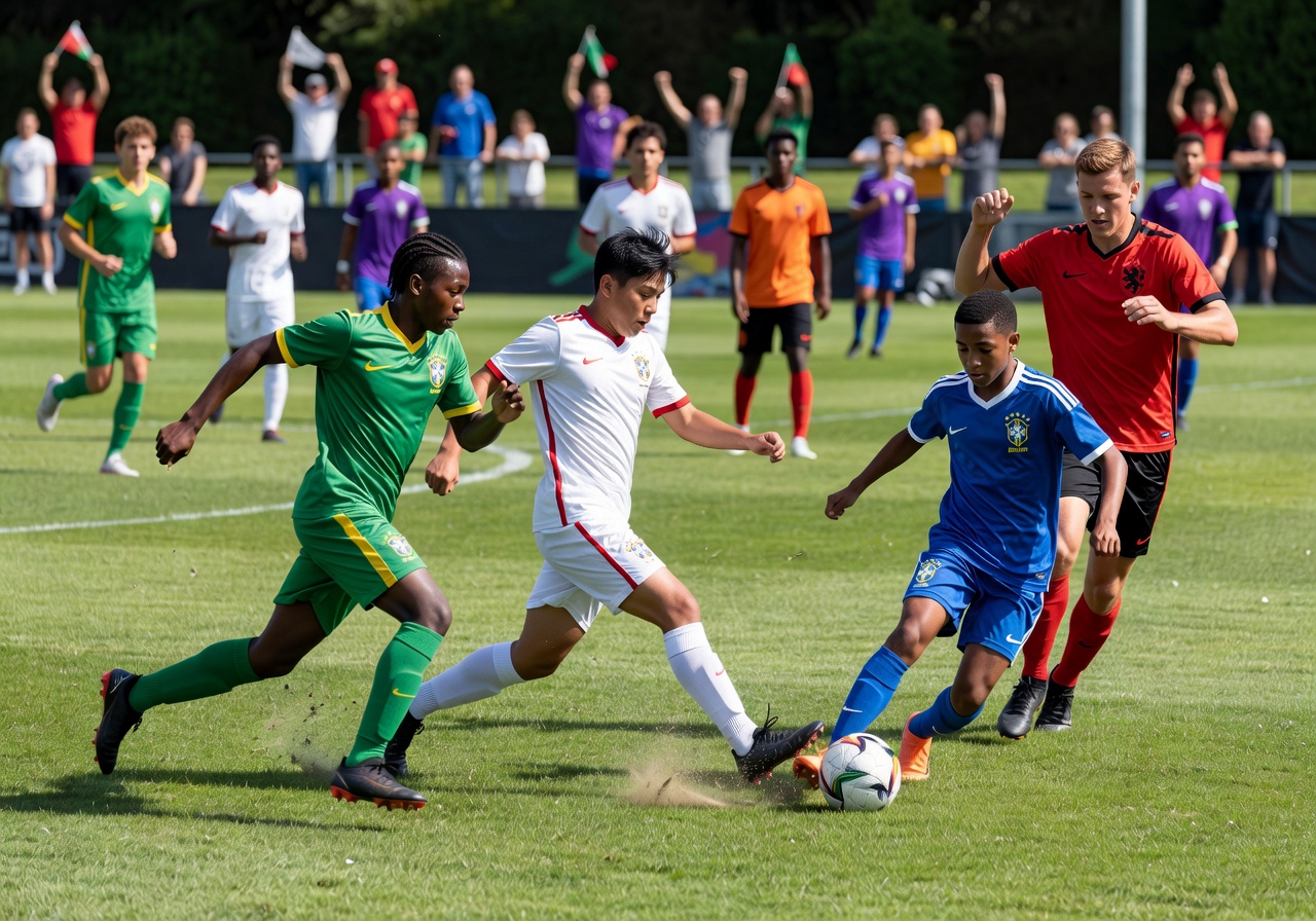 International football match with national team players competing in a packed stadium